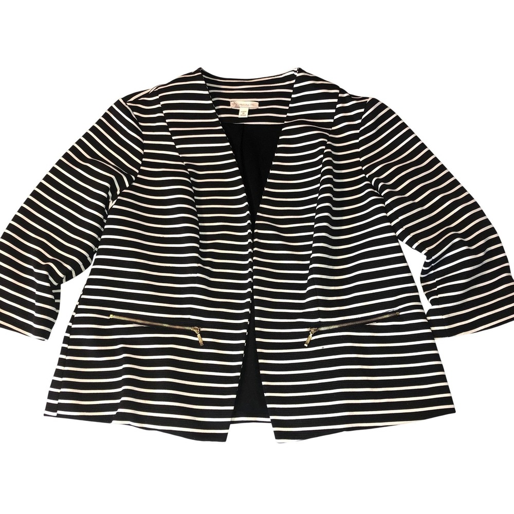 db Established 1962 Blazer Jacket Womens 1X Black White Stripe Knit Open Front‎